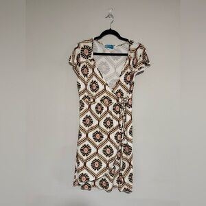Fresh Produce Cream Boho Wrap Dress Size Large Casual Lightweight Summer